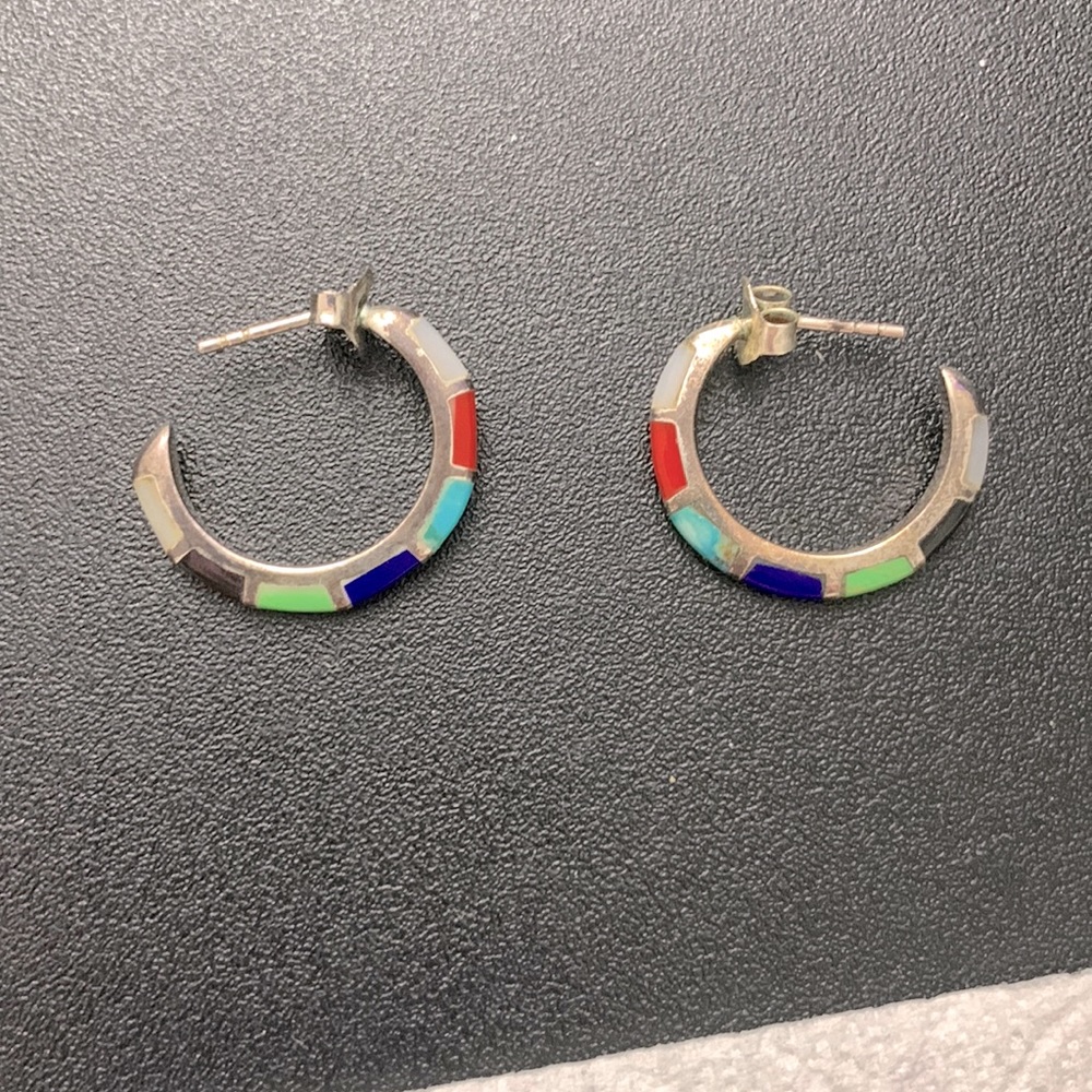 Silpada sterling, silver, multi stone hoop, earings